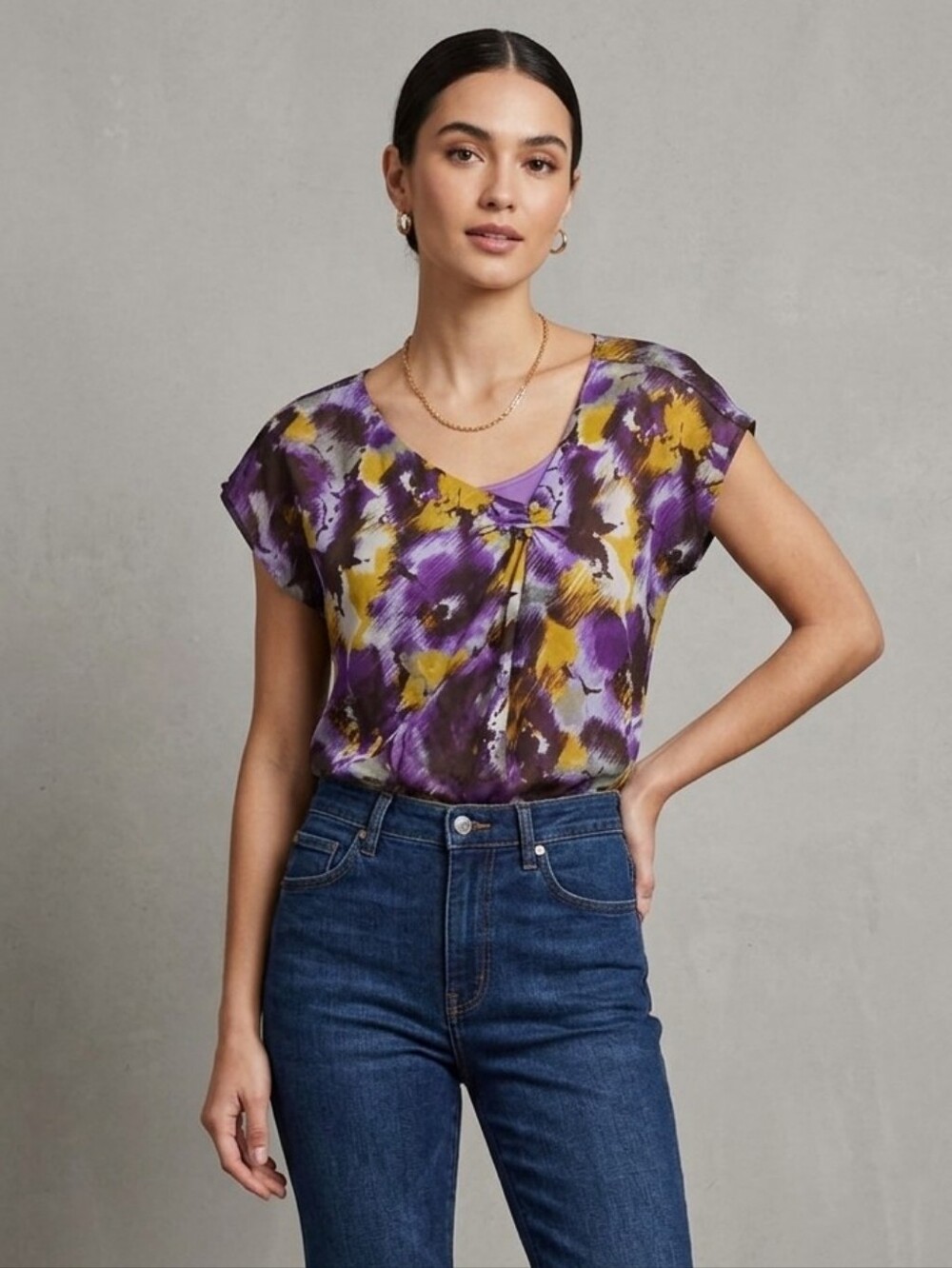 Michael Michael Kors Purple/Yellow Lightweight Short Sleeve Blouse Size Small